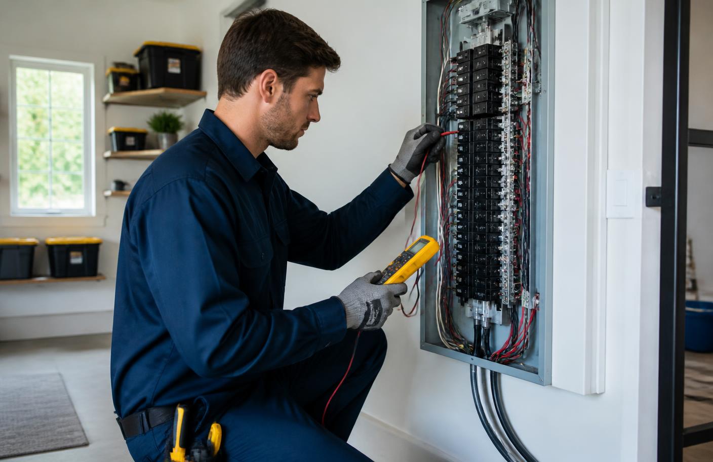 Electrical services technician at work